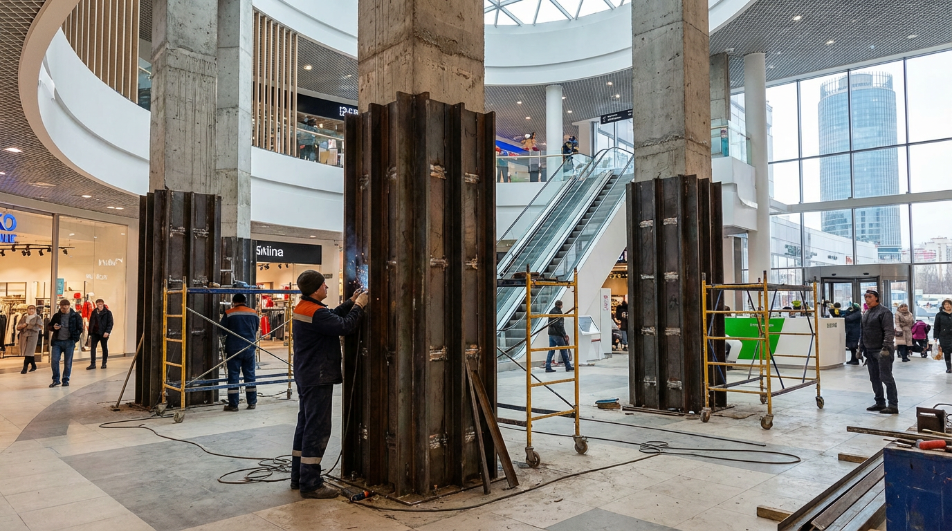 Усиление колонн в торговых центрах Екатеринбурга
